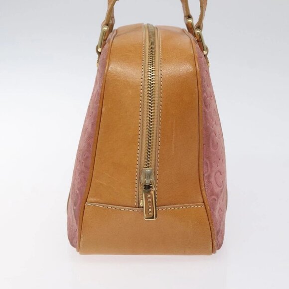 CELINE C Macadam Canvas Hand Bag Suede Pink Gold Auth - Picture 12 of 16